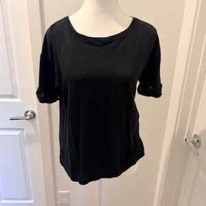 J Crew Black Classic Women’s Linen Tee w Cuffed Sleeves - M